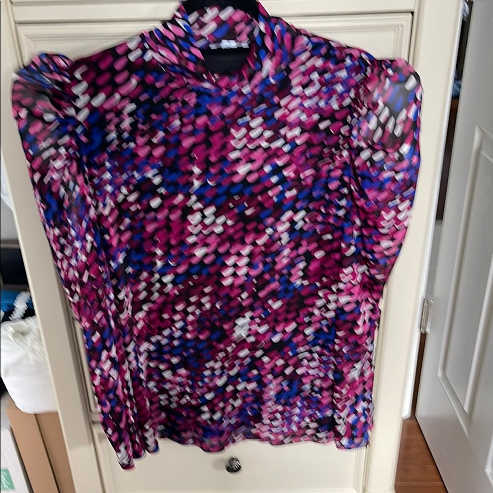 Bar III Purple and Pink Fitted Ruffled Blouse